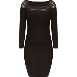 Black Long Sleeve Netted Neckline Dress